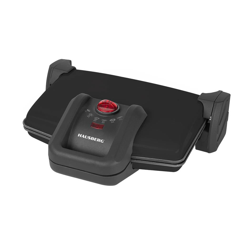 Sandwich-maker Hausberg HB631NG, 1600-1800W, Placi antiaderente, Negru/Inox