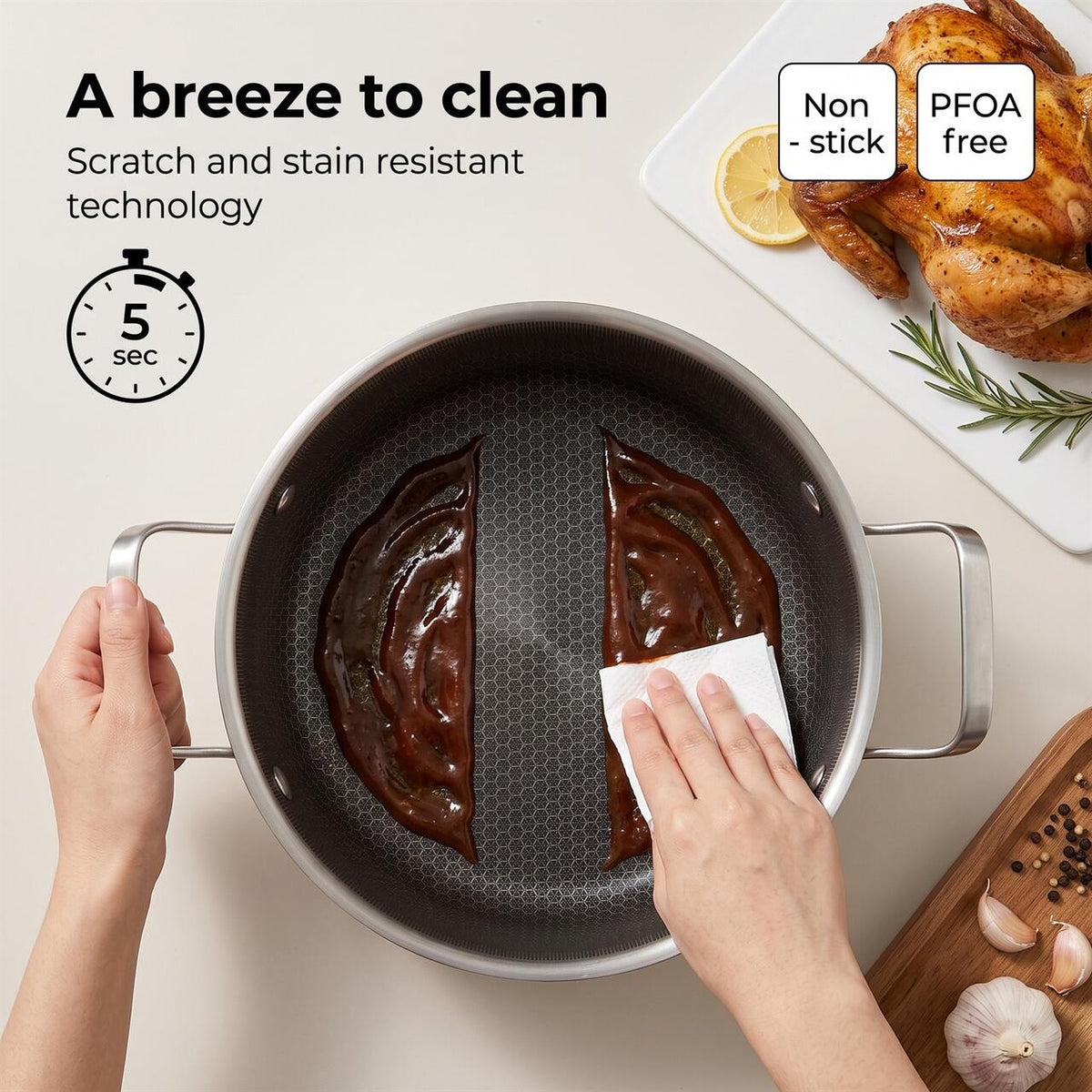Oală din Oțel Inoxidabil Hausberg HB-HLUX773, 3.9l, 22 cm, Structură Fagure (Honeycomb), Capac din Sticlă