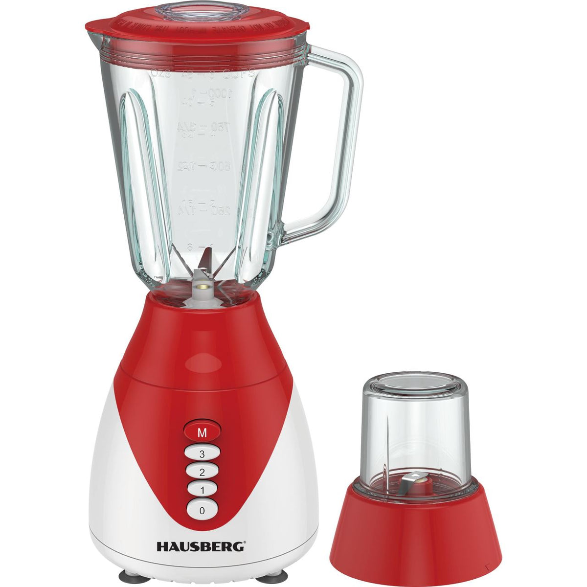 Blender Hausberg HB-7760RS, 350W, 1.5L, 3 viteze, Functie Pulse, maruntire gheata, 4 lame detasabile, rosu