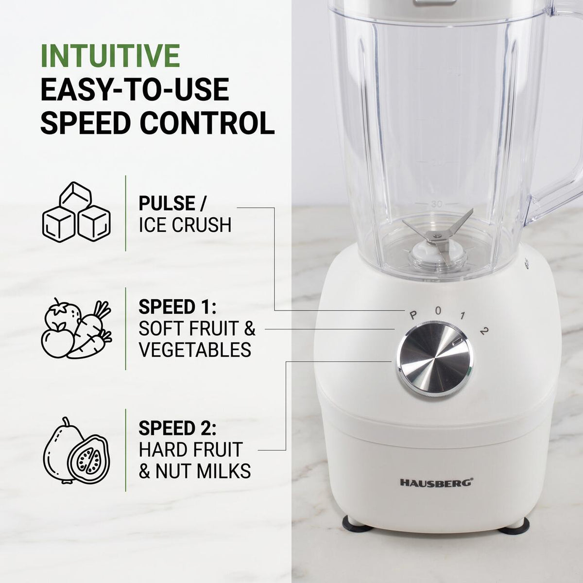 Blender 2 în 1 Hausberg HB-7771AB cu râșniță, 300W, bol plastic 1.75 L, 2 viteze + Pulse, lame inox