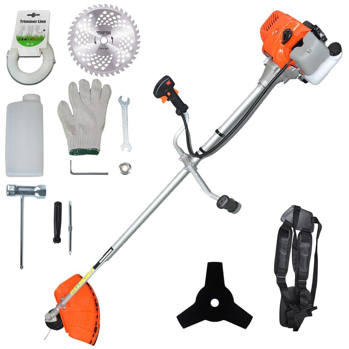 Motocoasa Tatta TM-452, 3.4 CP, Turatie motor in sarcina 9000 RPM, Turatie la relanti 3000 RPM, rezervor 1200 ml, 1500 mm, 7 piese incluse