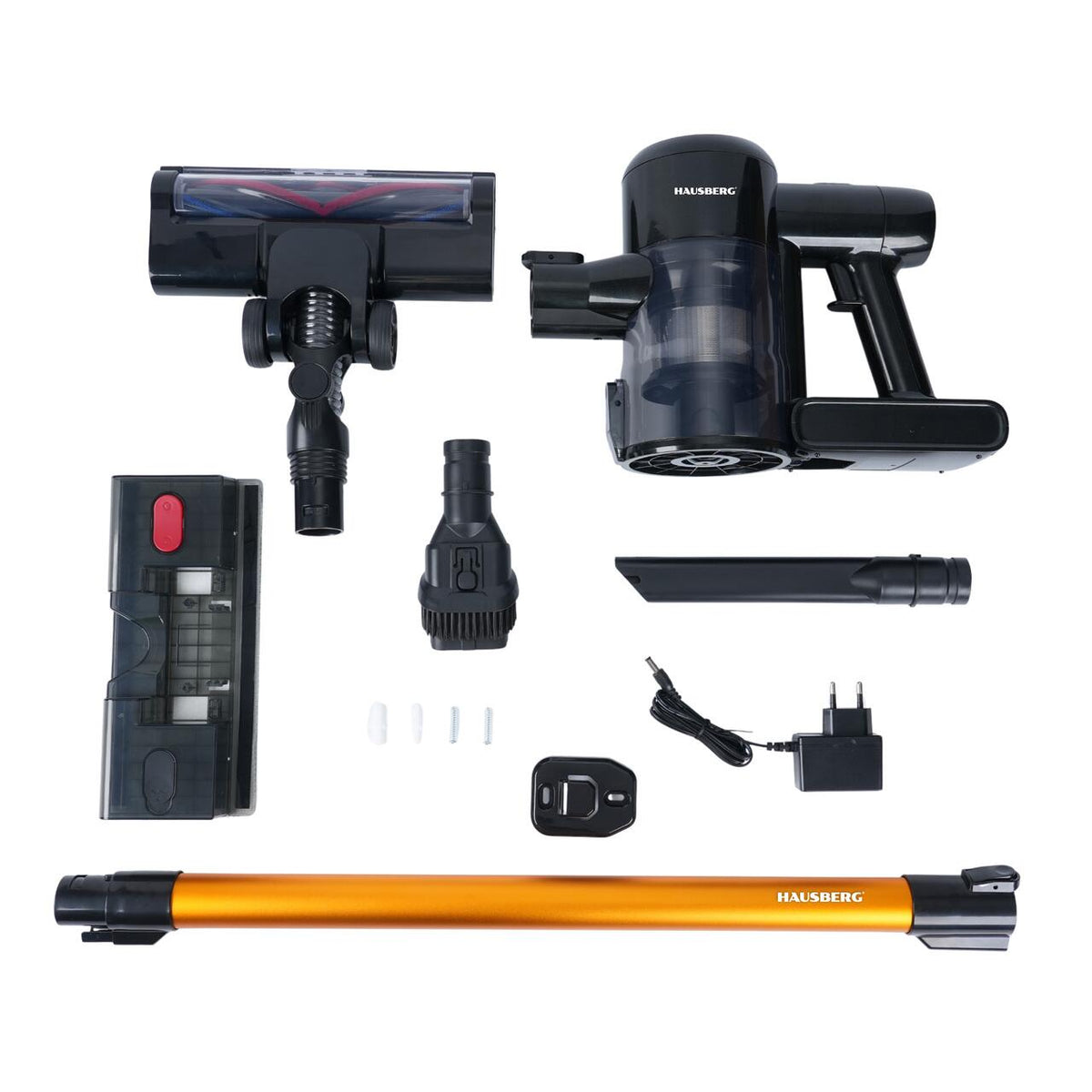 Aspirator Vertical Fără Fir Hausberg HB-2018NG 2-în-1 cu Mop, 16 KPa, Autonomie 45 Min, Filtru HEPA, Negru/Gri