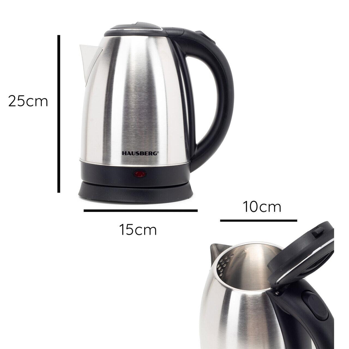 Cana fierbator inox Hausberg HB-3615, 1500 W, 1.8 L, suport rotativ, sistem de protectie