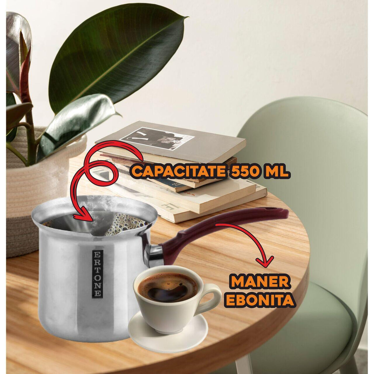 Ibric Din Inox ERTONE ERT-MN 05, capacitate 0.55L, maner ebonita