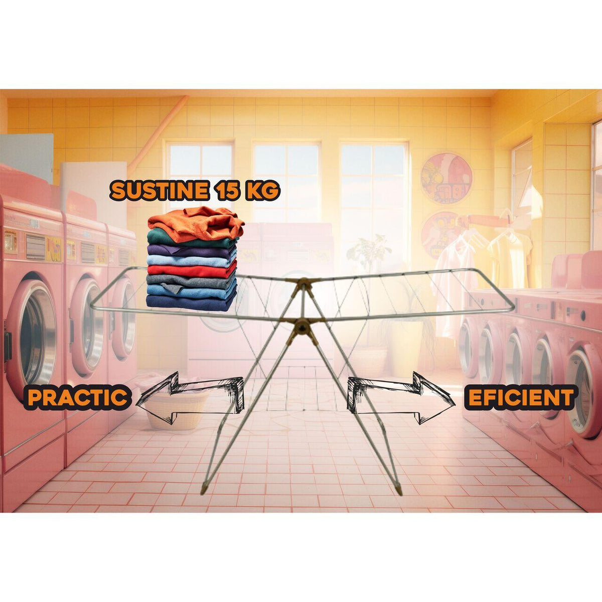 Uscator de rufe pliabil Amigo ERTONE G92U, sustine 15KG, inaltime 92cm, dimensiune 58x101cm, cadru metalic