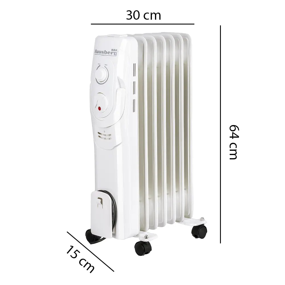 Calorifer electric Hausberg HB-8900AB, 1500 W, 7 elementi, 3 nivele de putere, termostat reglabil