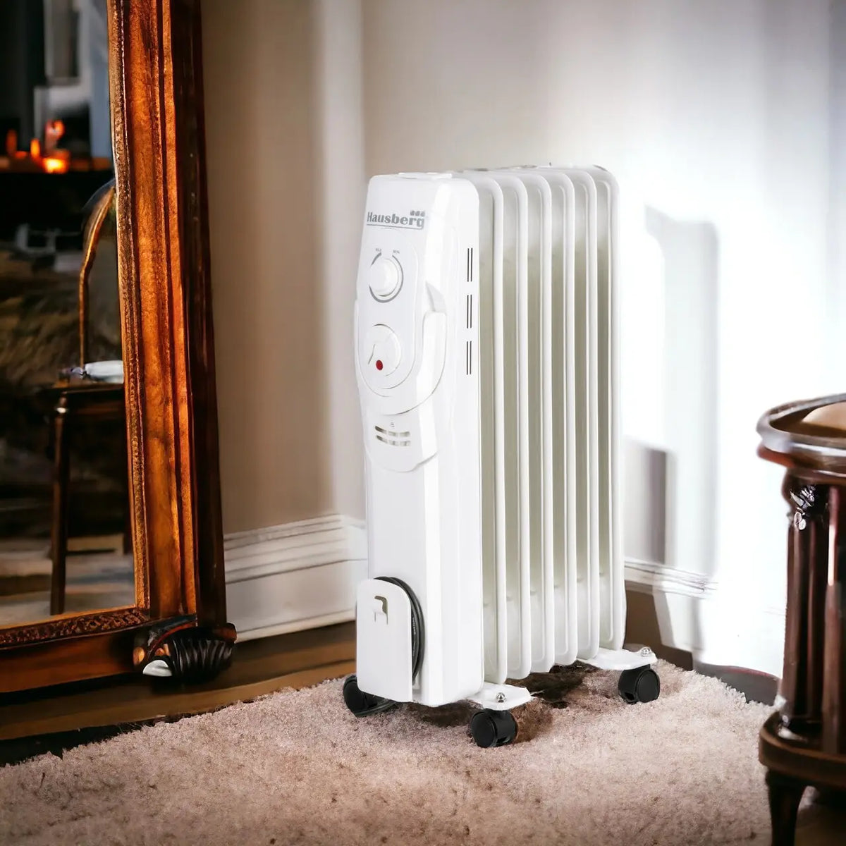 Calorifer electric Hausberg HB-8900AB, 1500 W, 7 elementi, 3 nivele de putere, termostat reglabil