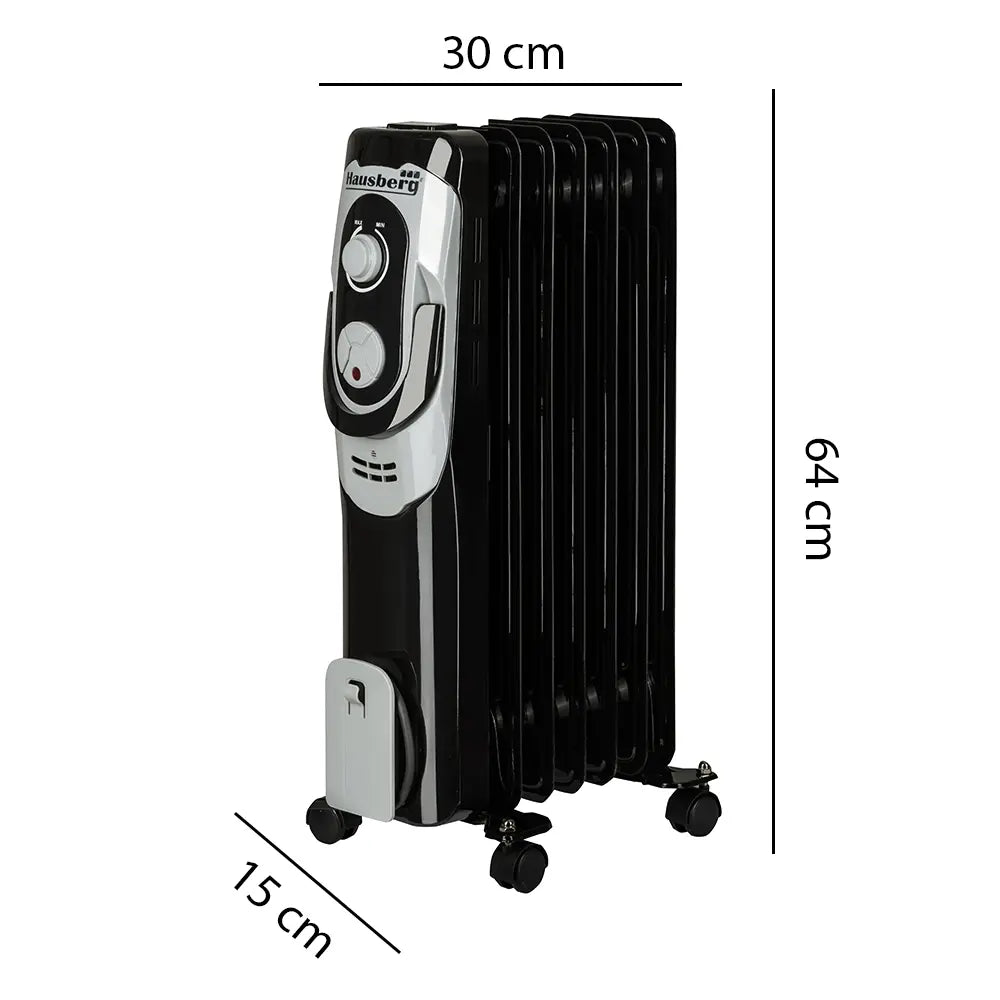 Calorifer electric Hausberg HB-8900NG, 1500 W, 7 elementi, 3 nivele de putere, termostat reglabil