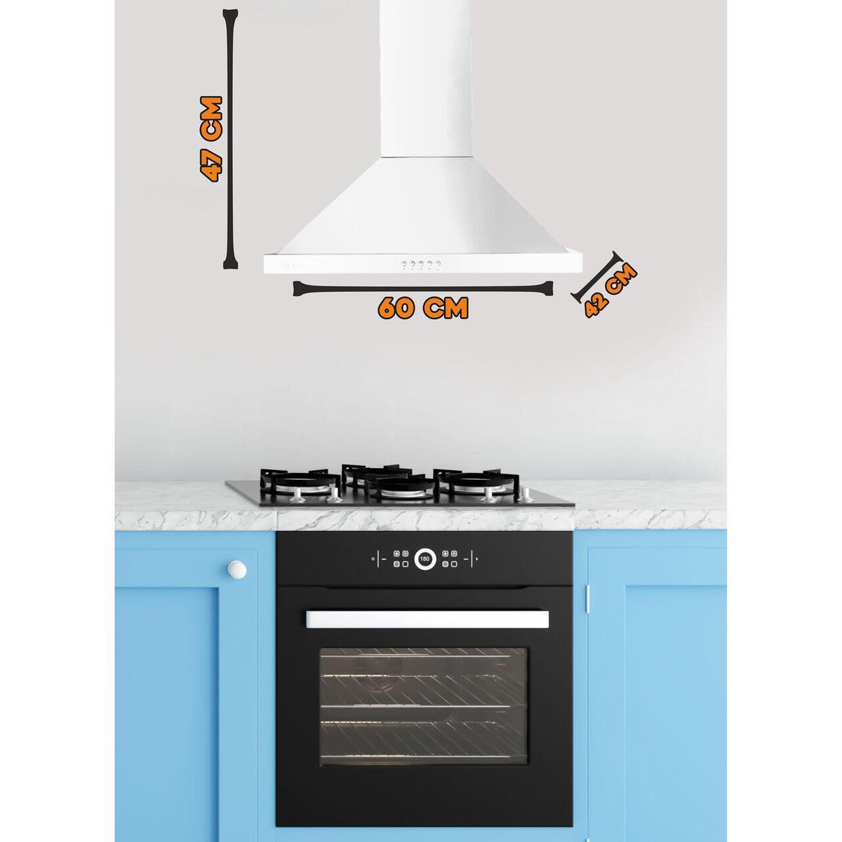 Hota incorporabila decorativa Hausberg HB-1260AB, Putere de absorbtie 450 m3/h, 1 motor, 60 cm, Alb