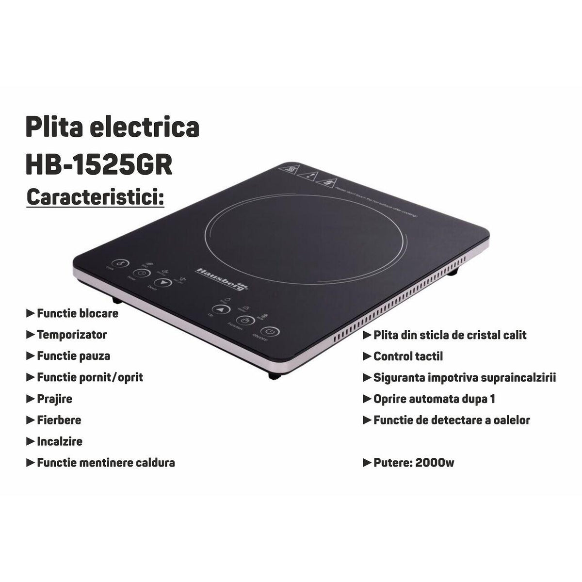 Plita electrica Hausberg HB-1525GR, Gri, 2000W, Touch Screen