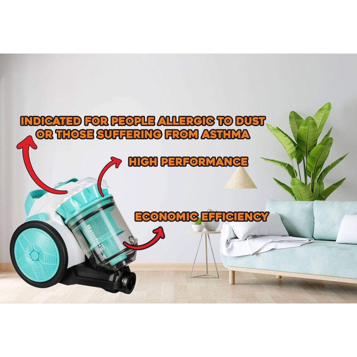 Aspirator fara sac Hausberg HB-2010VR, 700 W, capacitate 3 L, aspirare uscata, ciclonic, filtru HEPA, Alb-Verde