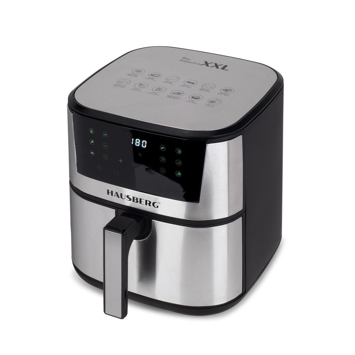 Friteuza Digitala cu aer cald HAUSBERG HB-2363IN, 1650-1900 W, 12 programe, capacitate 7.5L, ventilator racire, temperatura ajustabila, timer 60 minute, Inox