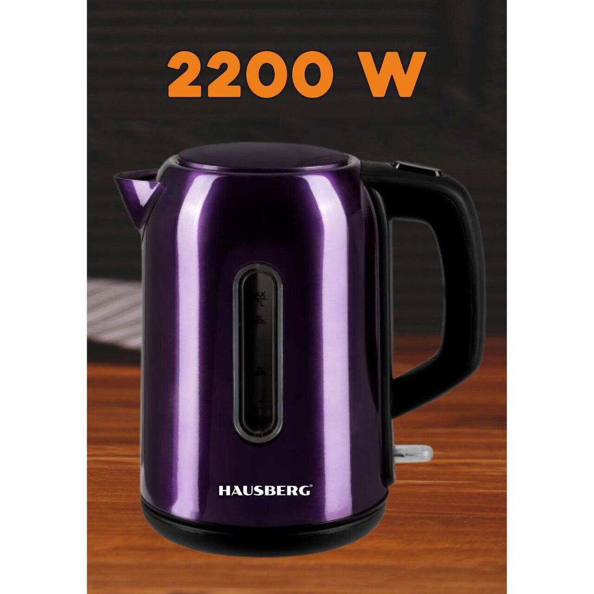 Cana fierbator Hausberg HB-3608MV, 2200 W, 1.7 l, Inox, MOV
