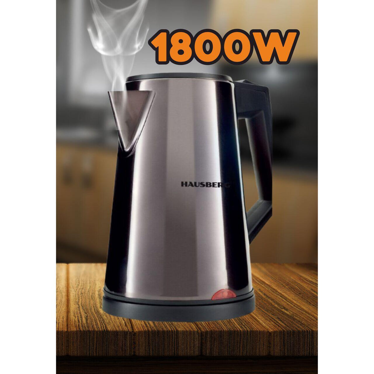 Cana electrica fierbator HAUSBERG HB-3620, 1800W, capacitate 2L, filtru, oprire automata, indicator luminos LED, termostat dublu, Inox