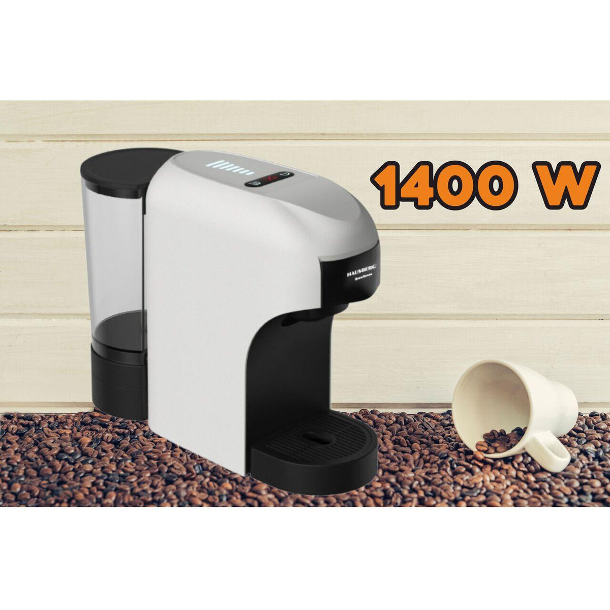 Espressor 4 in 1 Multi-Capsule HAUSBERG HB-3735AB, 1400 W, 20 bari, functie eco, capacitate rezervor 850 ml, Alb-Negru