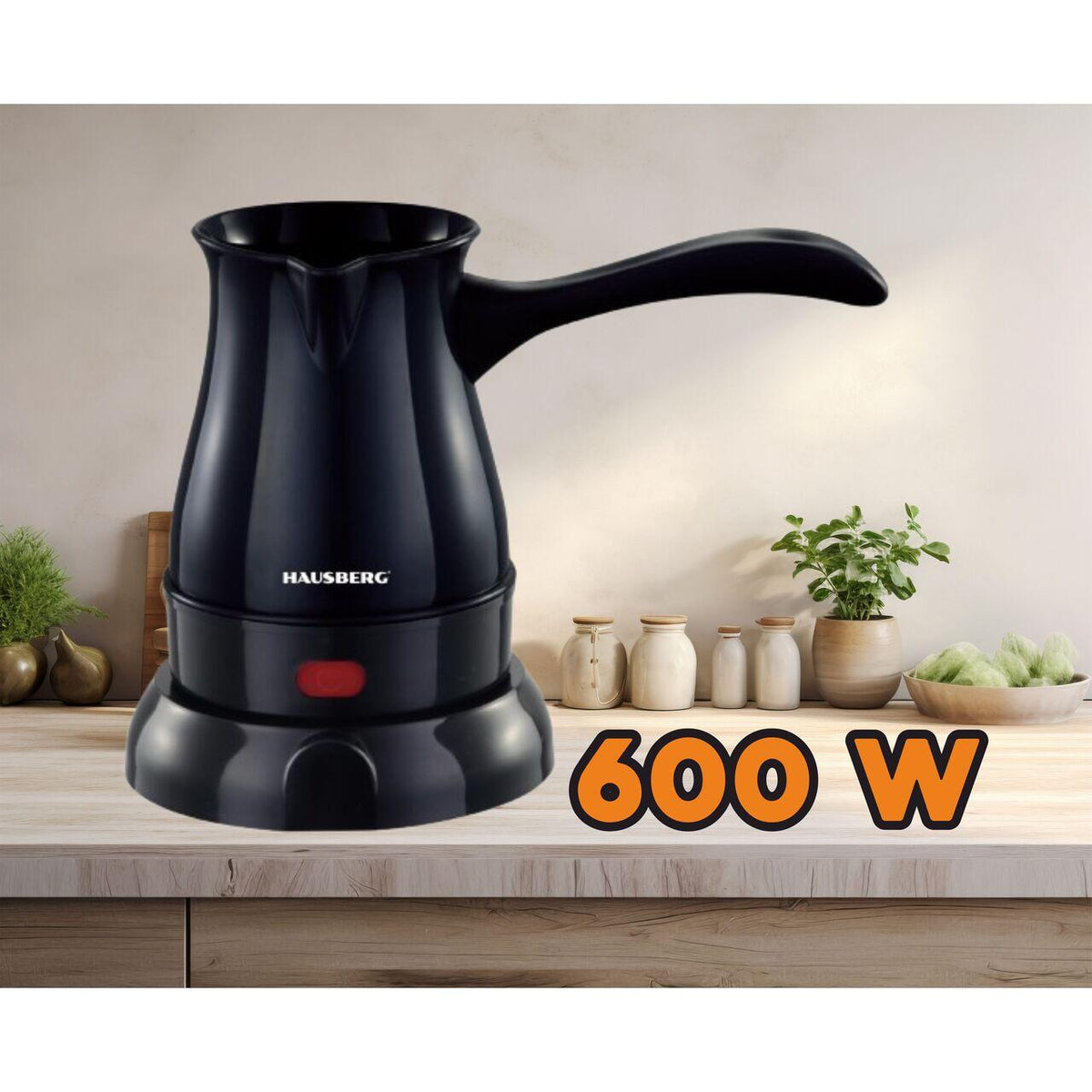 Ibric electric pentru cafea Hausberg HB-3810NG, Putere 600W, Capacitate 800 ml, Negru