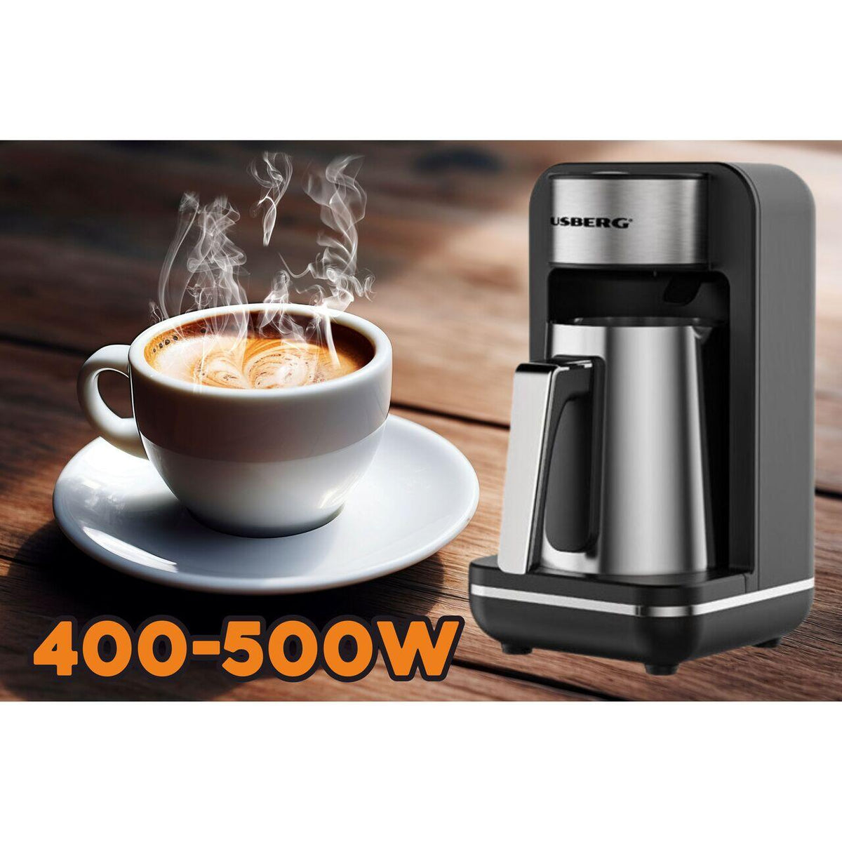 Aparat pentru preparat cafea turceasca HAUSBERG HB-3821IN, 400-500W, 250ml, protective supraincalzire, termostat, Inox-Negru