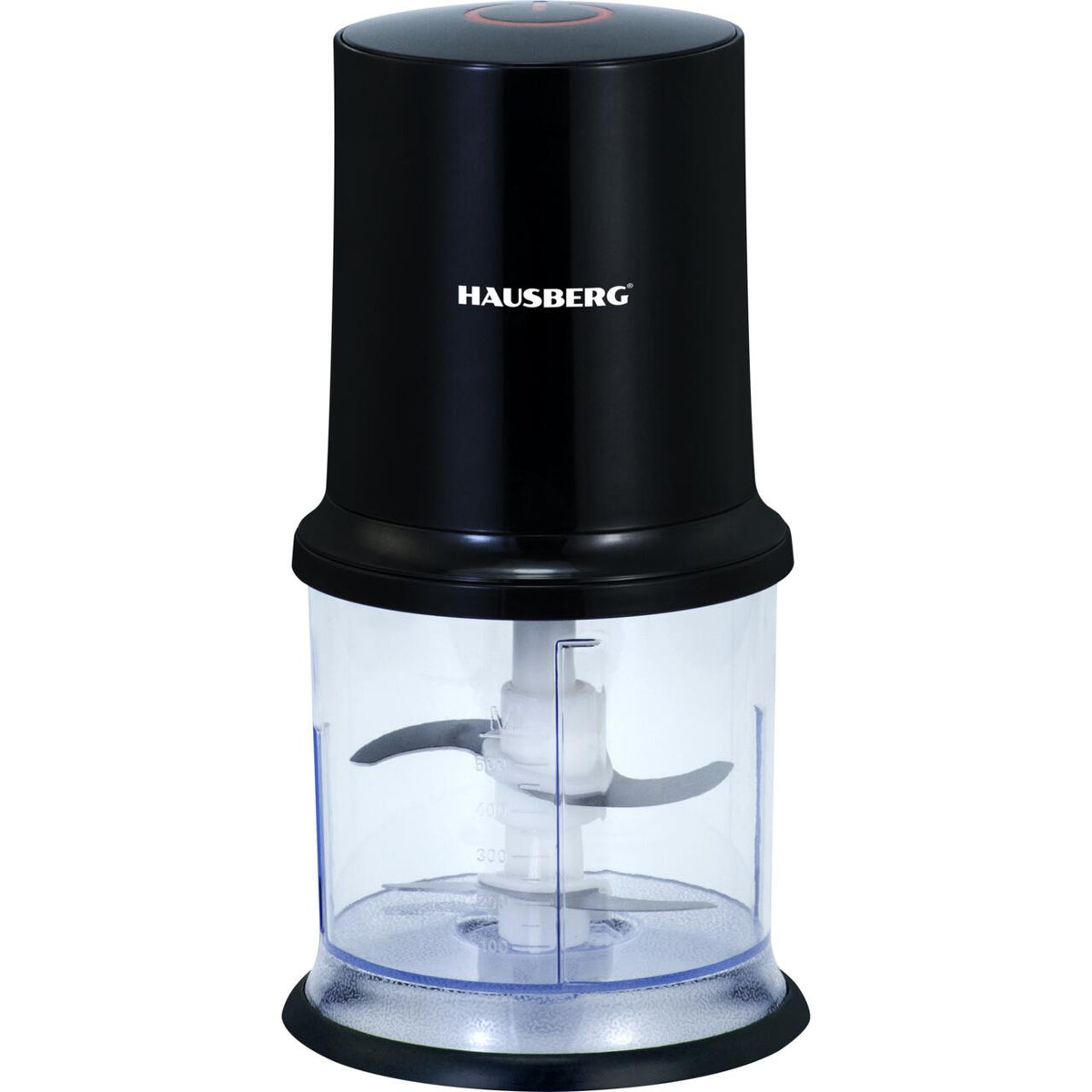 Tocator electric HAUSBERG HB-4502NG, 400W, 1 treapta de viteza, 500 ml, bol din plastic, cutit cu 2 lame din otel inoxidabil, Negru