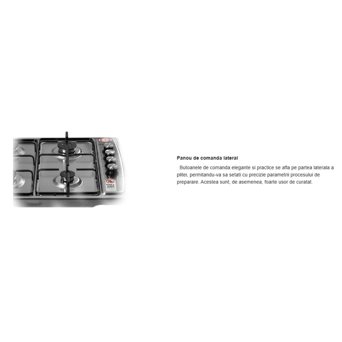 Plita incorporabila Hausberg HB-556IN, Gaz, 4 arzatoare, Sistem siguranta GAZ, Gratar din fonta, Inox
