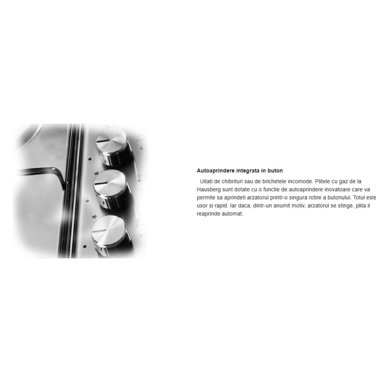 Plita incorporabila Hausberg HB-556IN, Gaz, 4 arzatoare, Sistem siguranta GAZ, Gratar din fonta, Inox