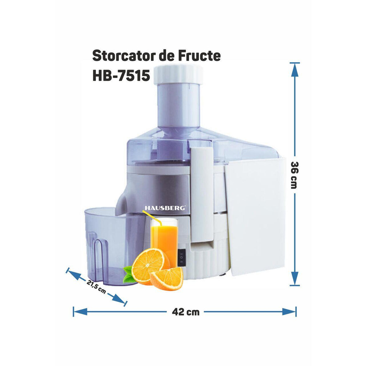 Storcator de Fructe Hausberg HB-7515, 800W, Lame Otel Inoxidabil, motor cupru