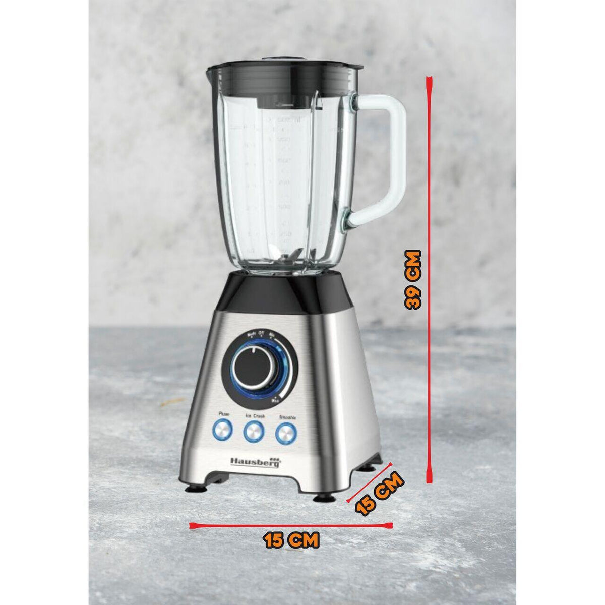 Blender, Hausberg HB-7764, doua viteze cu pulsatii, recipient sticla 1.8 L, 1200 W