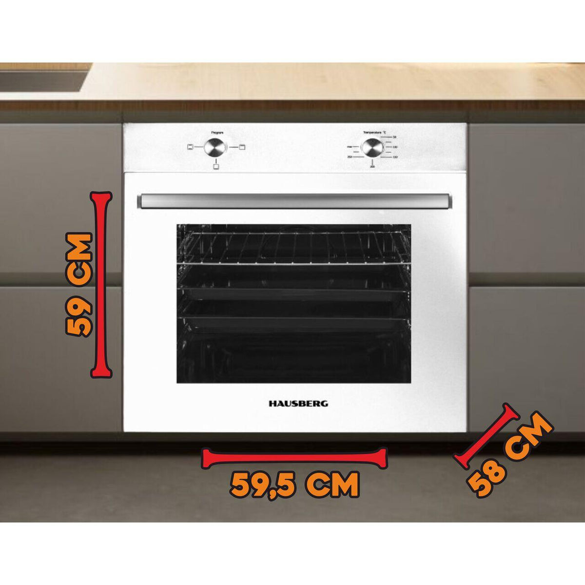 Cuptor incorporabil Hausberg HB-8051AB, Electric, Putere 2000 W, 76 l, 4 Functii, Clasa A, Alb