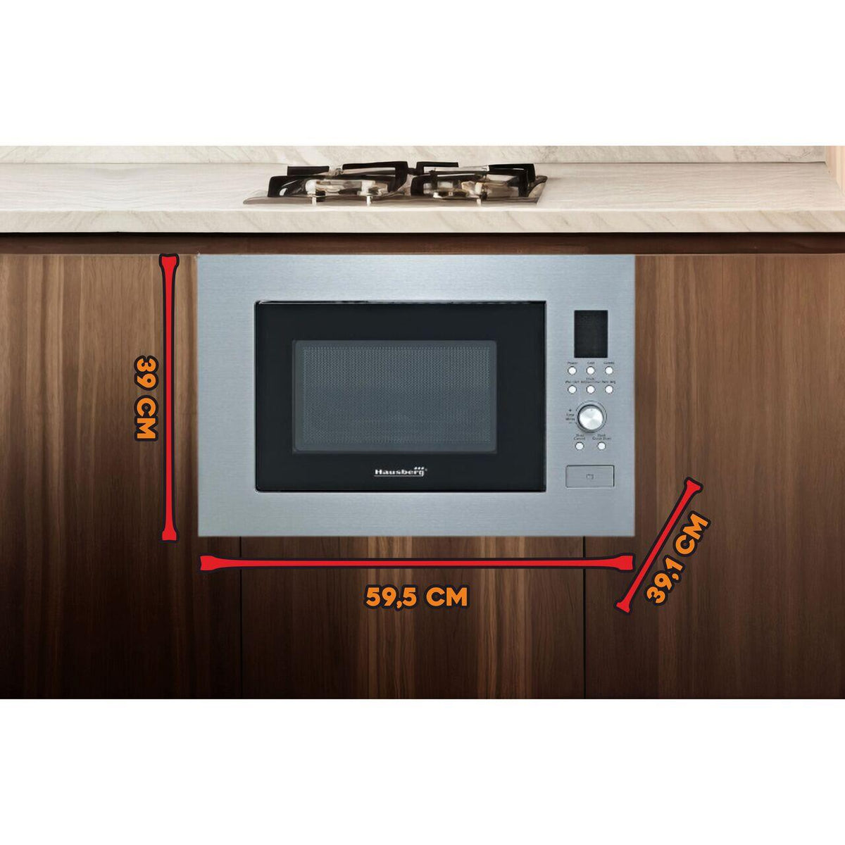 Cuptor cu microunde incorporabil Hausberg HB-8070IN, 25 l, Putere nominală de ieșire a cuptorului cu microunde: 900W, putere de intrare: 1400W, putere grătar: 1000W, Grill, Control digital, Argintiu