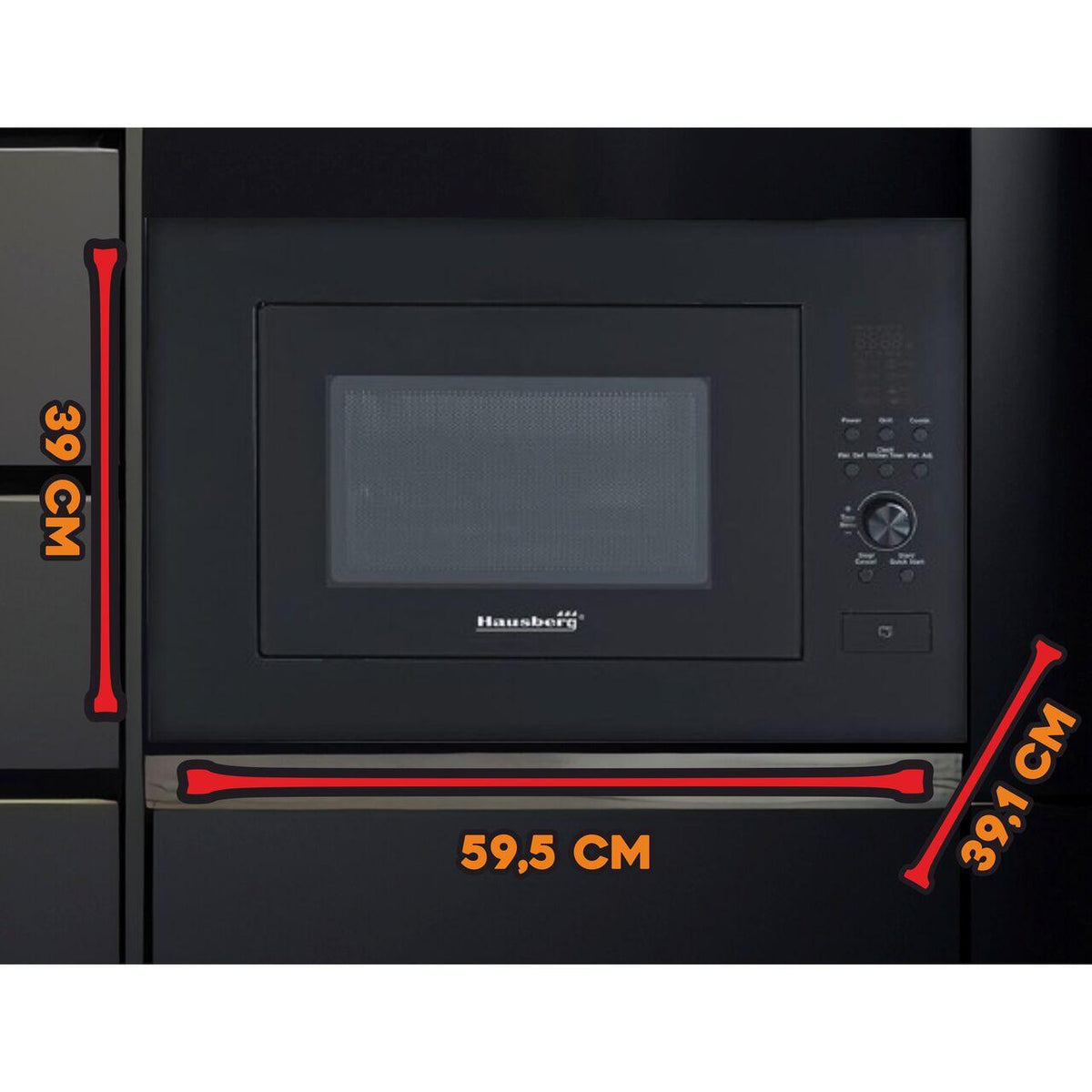 Cuptor cu microunde incorporabil Hausberg HB-8070NG, 25 l, Putere nominală de ieșire a cuptorului cu microunde: 900W, putere de intrare: 1400W, putere grătar: 1000W, Grill, Control digital, Negru