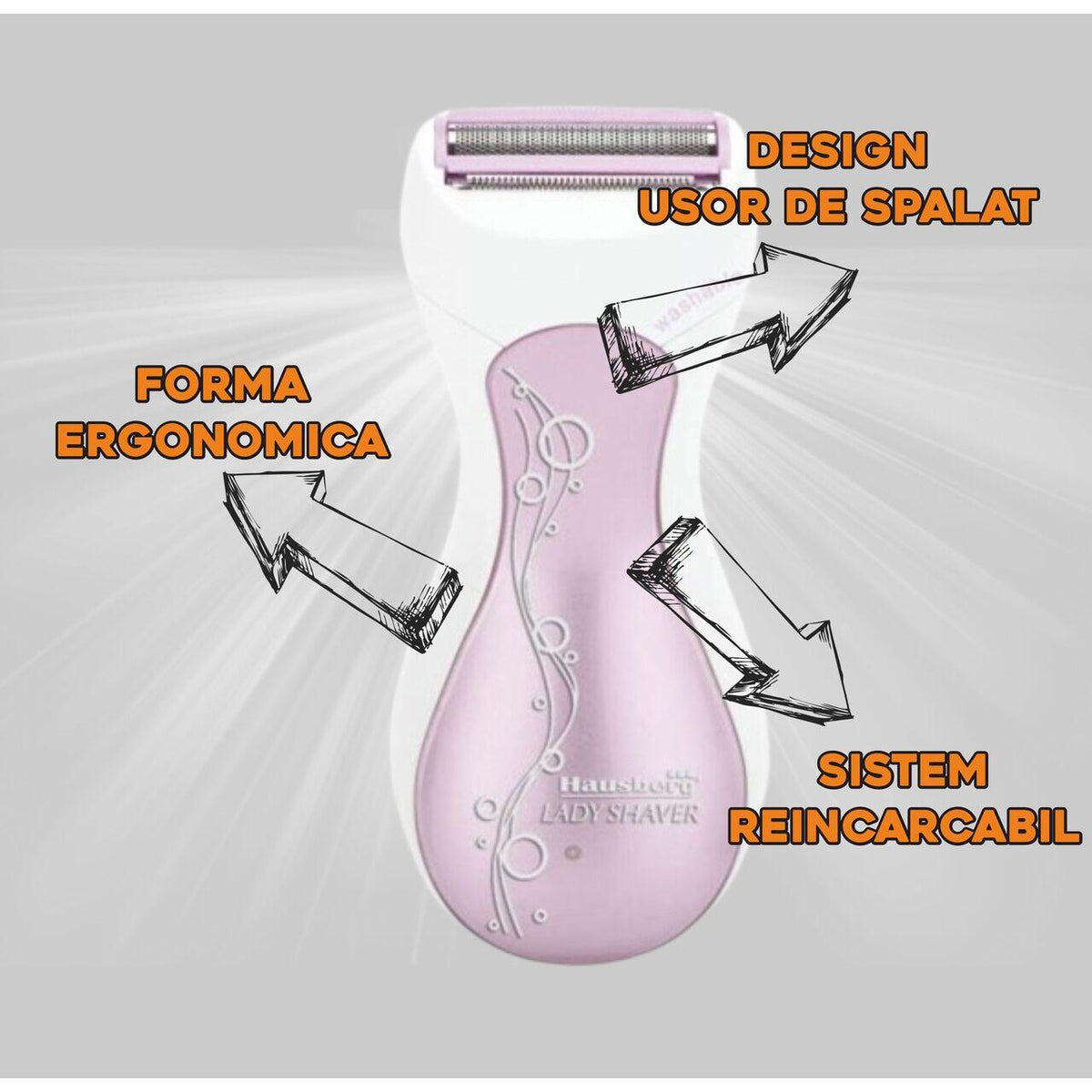 Aparat de epilat pentru femei Hausberg HB-80RZ, 3W, Alb/Roz