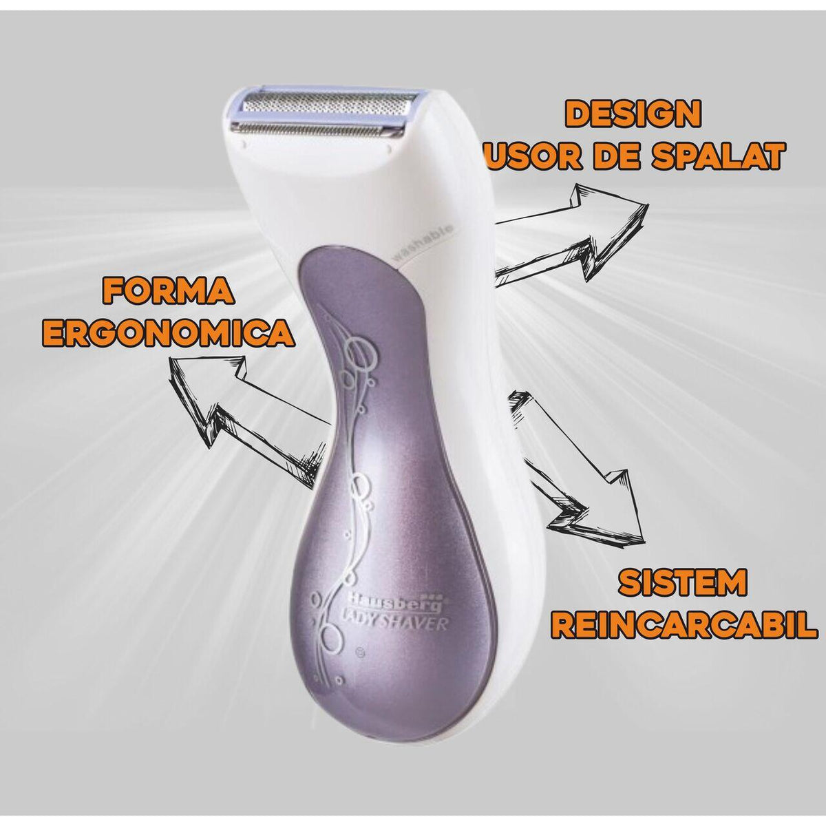 Aparat de epilat pentru femei Hausberg HB-80MV, 3W, Alb/Mov