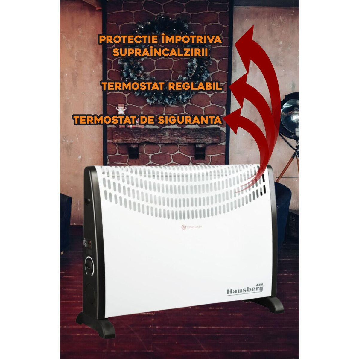 Convector electric podea/perete HAUSBERG HB-8191, 2000W, 3 nivele de putere, termostat reglabil