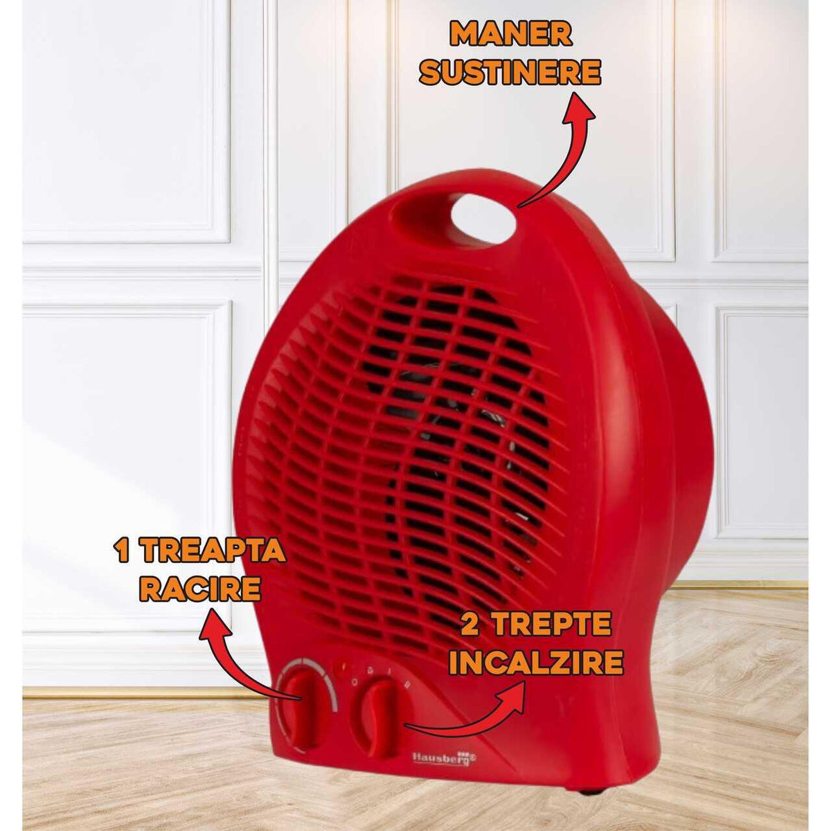 Aeroterma Hausberg HB-8500RS, 2000 W, 2 trepte de putere, Rosu