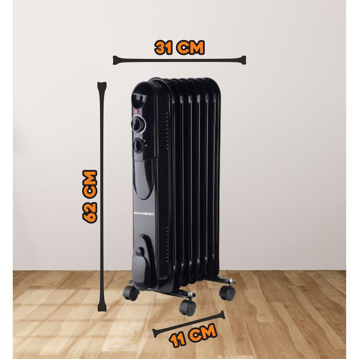 Calorifer electric cu ulei HAUSBERG HB-8905, 3 trepte, max1500 W, 7 elementi, termostat reglabil