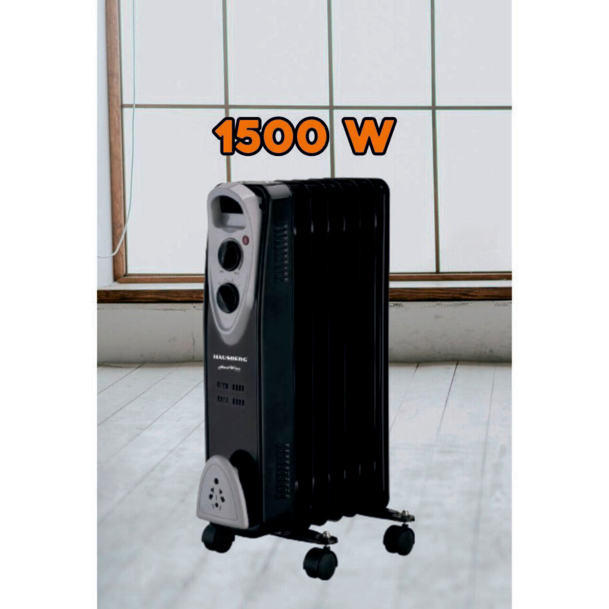 Calorifer electric HAUSBERG HB-8907NG, 1500 W, 7 elementi, 3 trepte de putere, Termostat reglabil, Protectie supra-incalzire, Protectie anti-rasturnare, Indicator luminos
