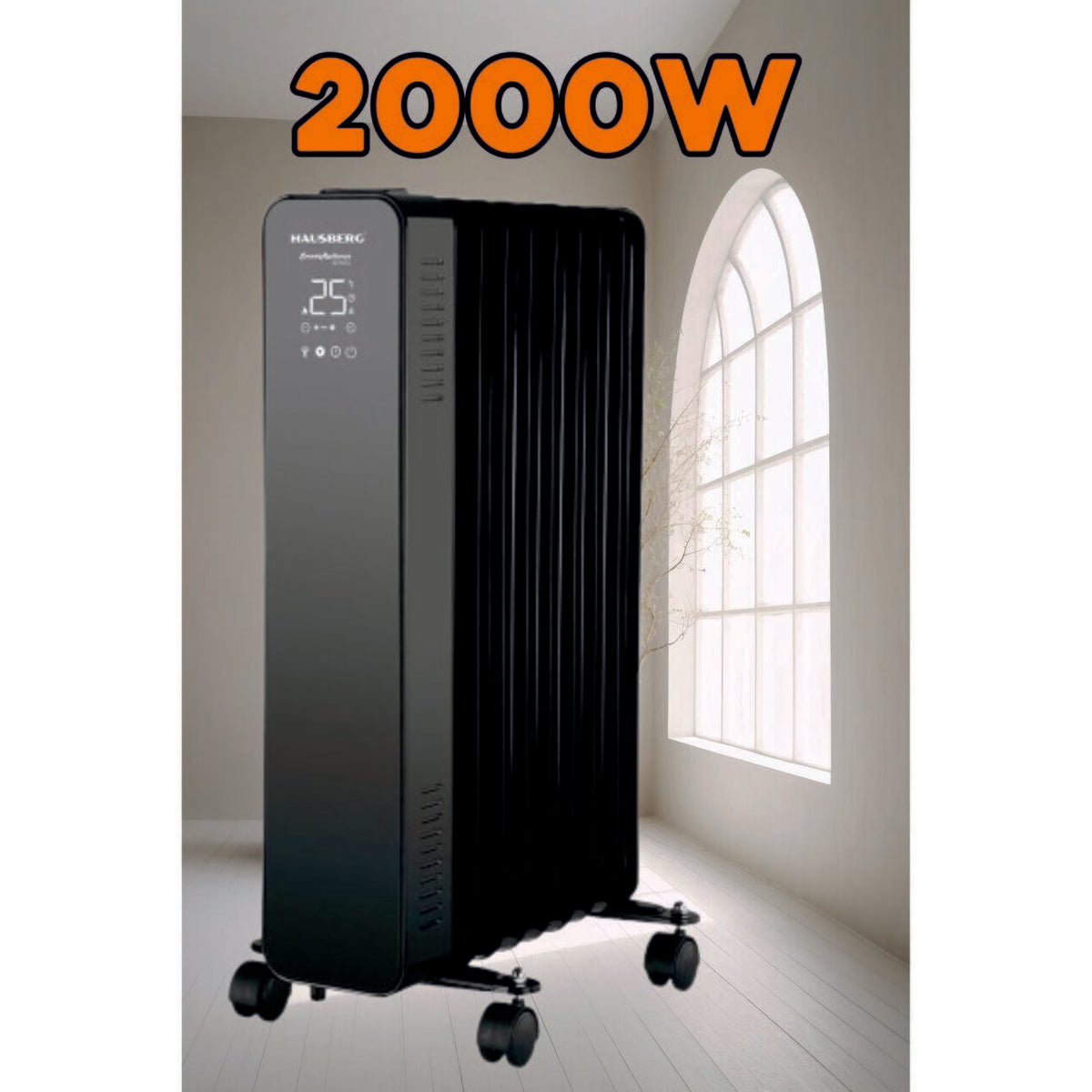 Calorifer electric Digital cu Telecomanda HAUSBERG HB-8950NG, 2000W, 9 elementi, 3 setari, Termostat electronic, Protectie supra-incalzire, Protectie anti-rasturnare