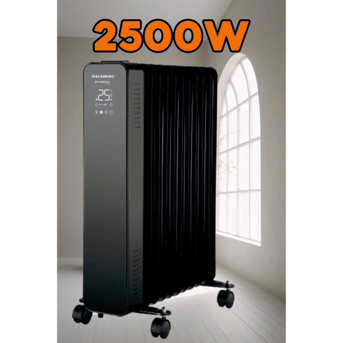 Calorifer electric Digital cu Telecomanda HAUSBERG HB-8955NG, 2500W, 11 elementi, 3 setari, Termostat electronic, Protectie supra-incalzire, Protectie anti-rasturnare