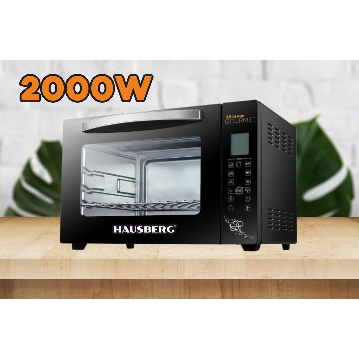 Cuptor electric Hausberg HB-9265, 2000W, Control temperature 230 grade, Capacitate 65L, Ventilator Turbo, Termostat, Negru