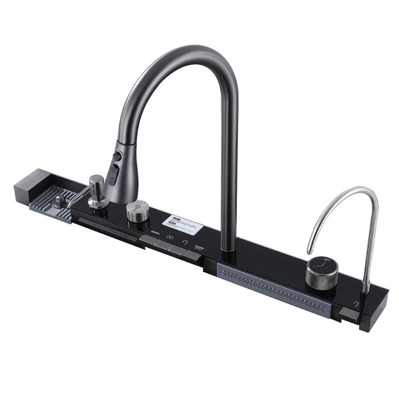 Set chiuveta multifunctionala HAUSBERG HBC-9955NG din otel inoxidabil, baterie dubla, cuva perforata fructe/legume, cuva universala cu dop scurgere, tocator, 750x460x220 mm, accesorii incluse, Negru