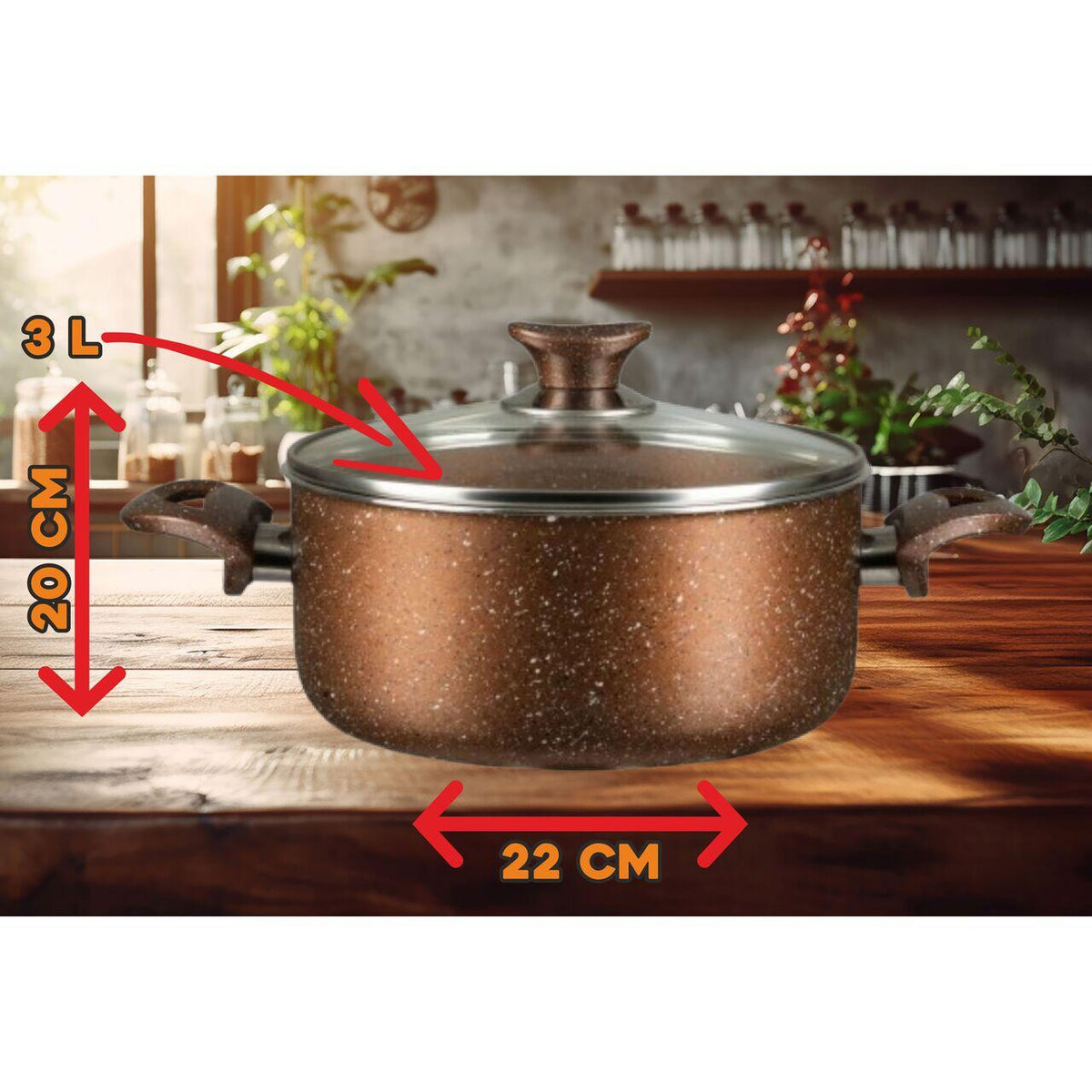 Oala din aluminiu cu invelis din granit HAUSBERG HB-H423, 22 cm