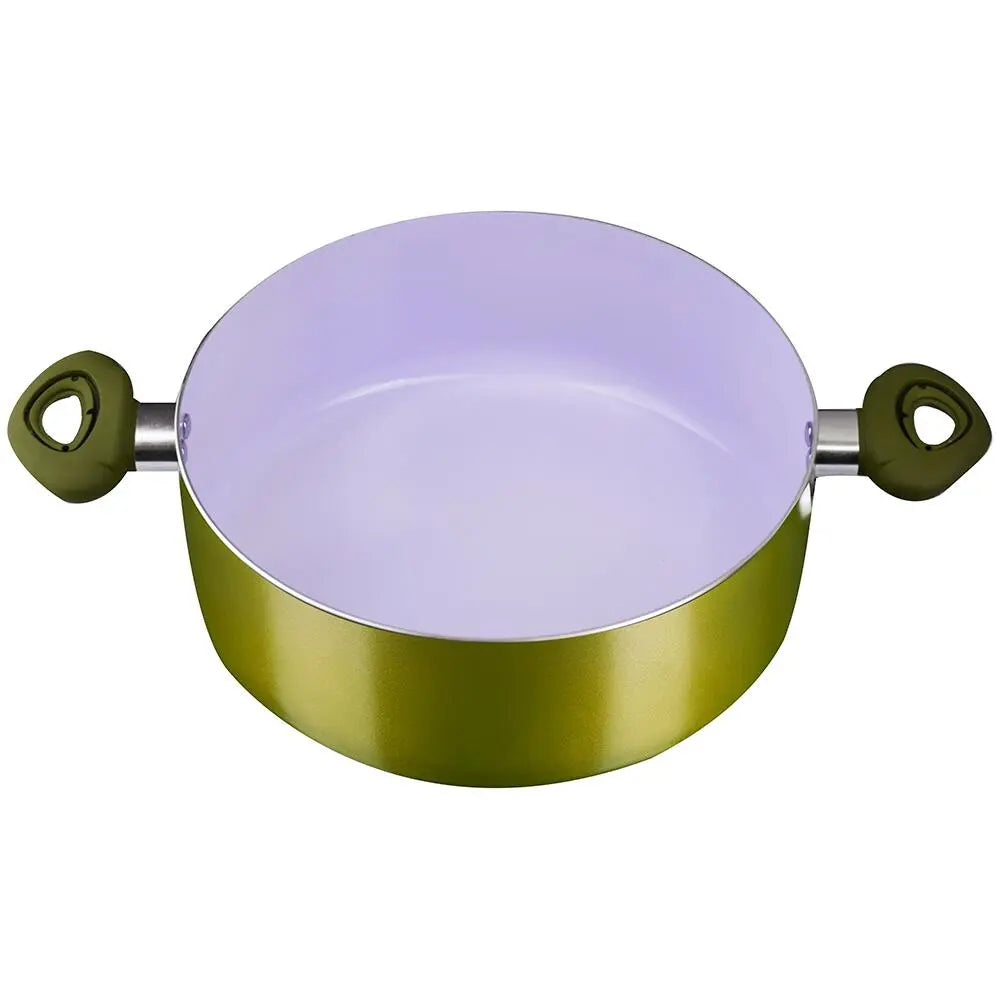 Oala ceramica HAUSBERG HB-H715GA, 4.5L, aluminiu, interior antiaderent, manere silicon, galben, 28x10.5cm