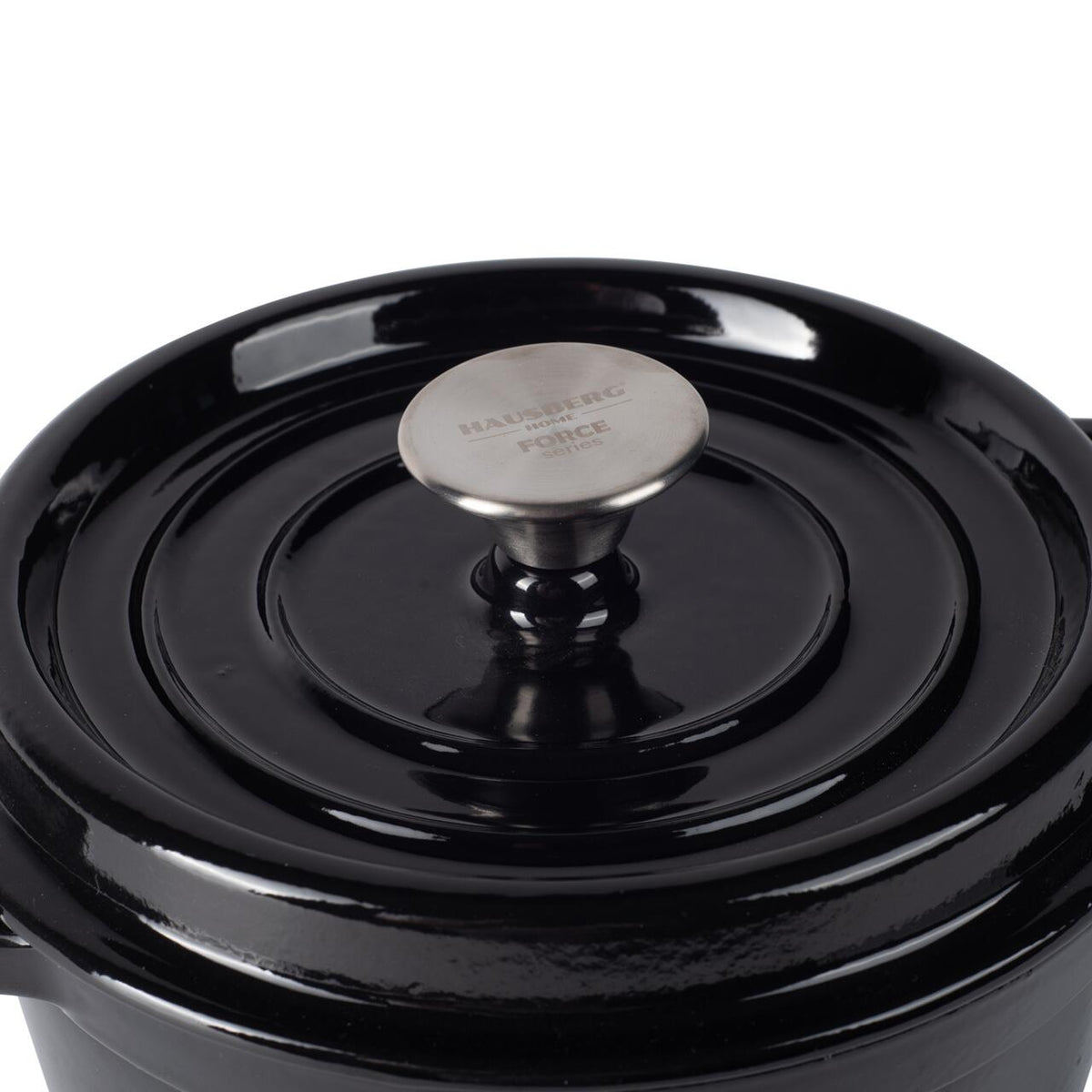 Oală din Fontă Emailată Hausberg HB-H744NG, 24 cm, 4.3L, Interior Negru Lucios, Compatibilă Inducție și Cuptor