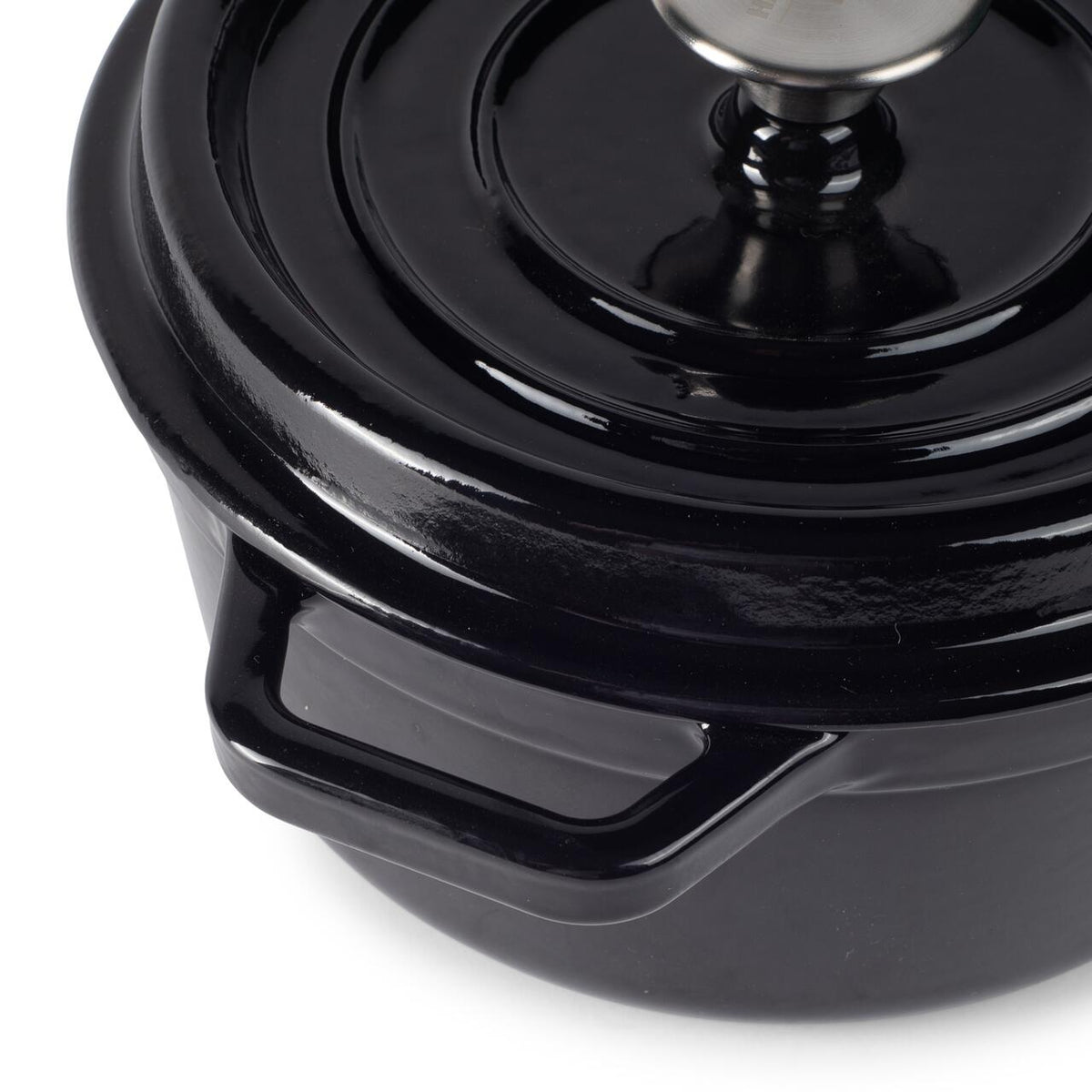 Oală din Fontă Emailată Hausberg HB-H744NG, 24 cm, 4.3L, Interior Negru Lucios, Compatibilă Inducție și Cuptor