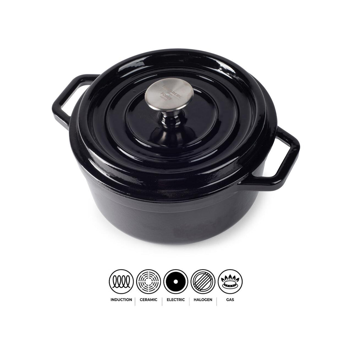 Oală din Fontă Emailată Hausberg HB-H744NG, 24 cm, 4.3L, Interior Negru Lucios, Compatibilă Inducție și Cuptor