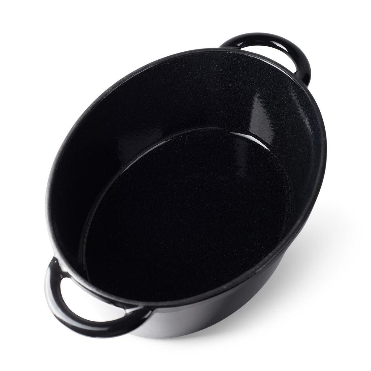Oala din fonta emailata cu capac HAUSBERG HB-H750, capacitate 4.5L, diametru 30x23 cm, adancime 12 cm, interior antiaderent, Negru