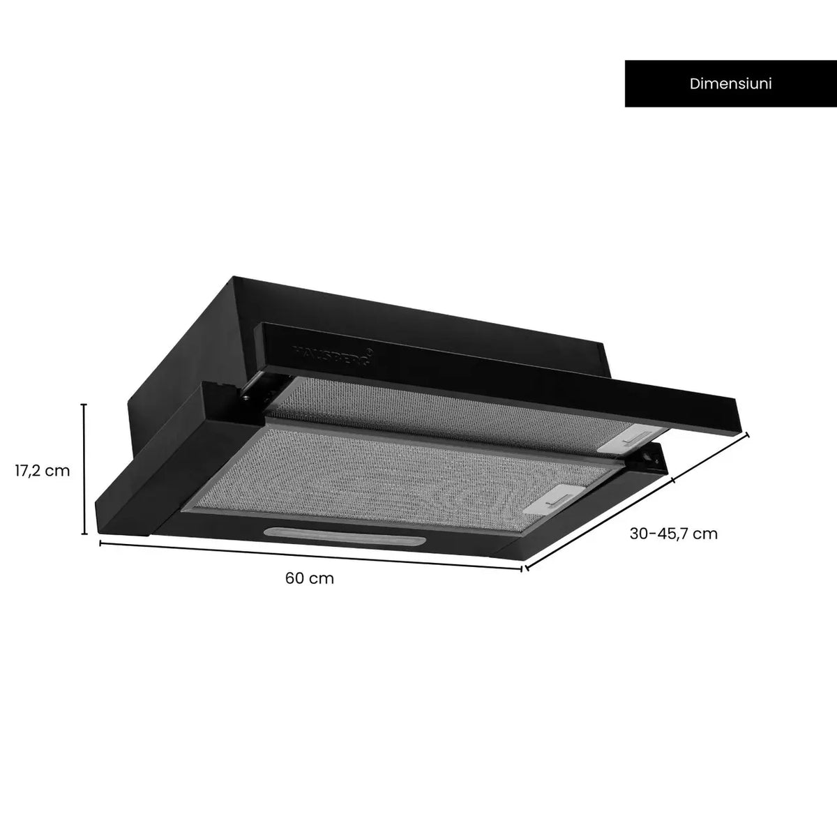 Hota incorporabila telescopica Hausberg HB-1285NG, putere de absorbtie 420 m3/h, 2 motoare, 60 cm, Negru
