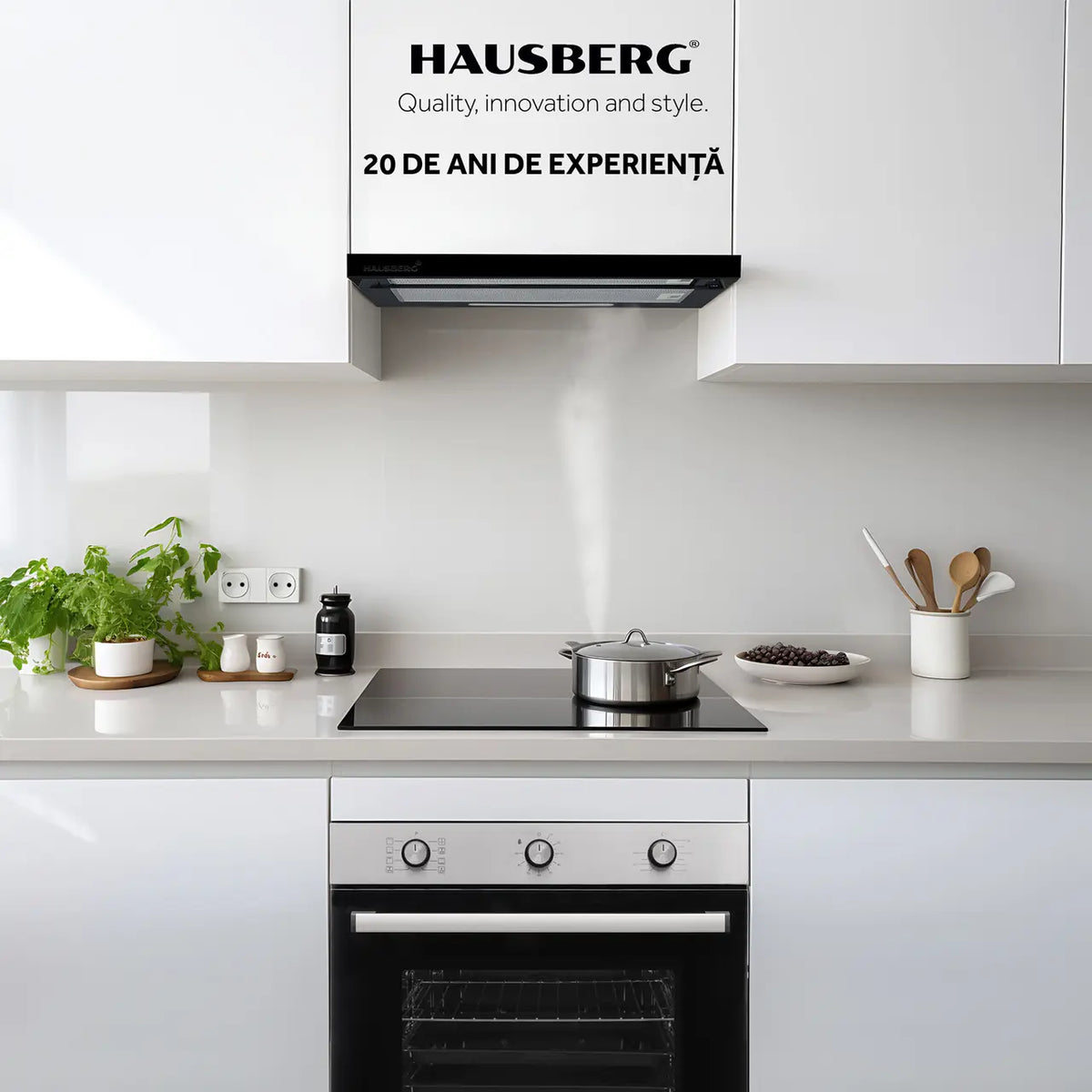 Hota incorporabila telescopica Hausberg HB-1285NG, putere de absorbtie 420 m3/h, 2 motoare, 60 cm, Negru