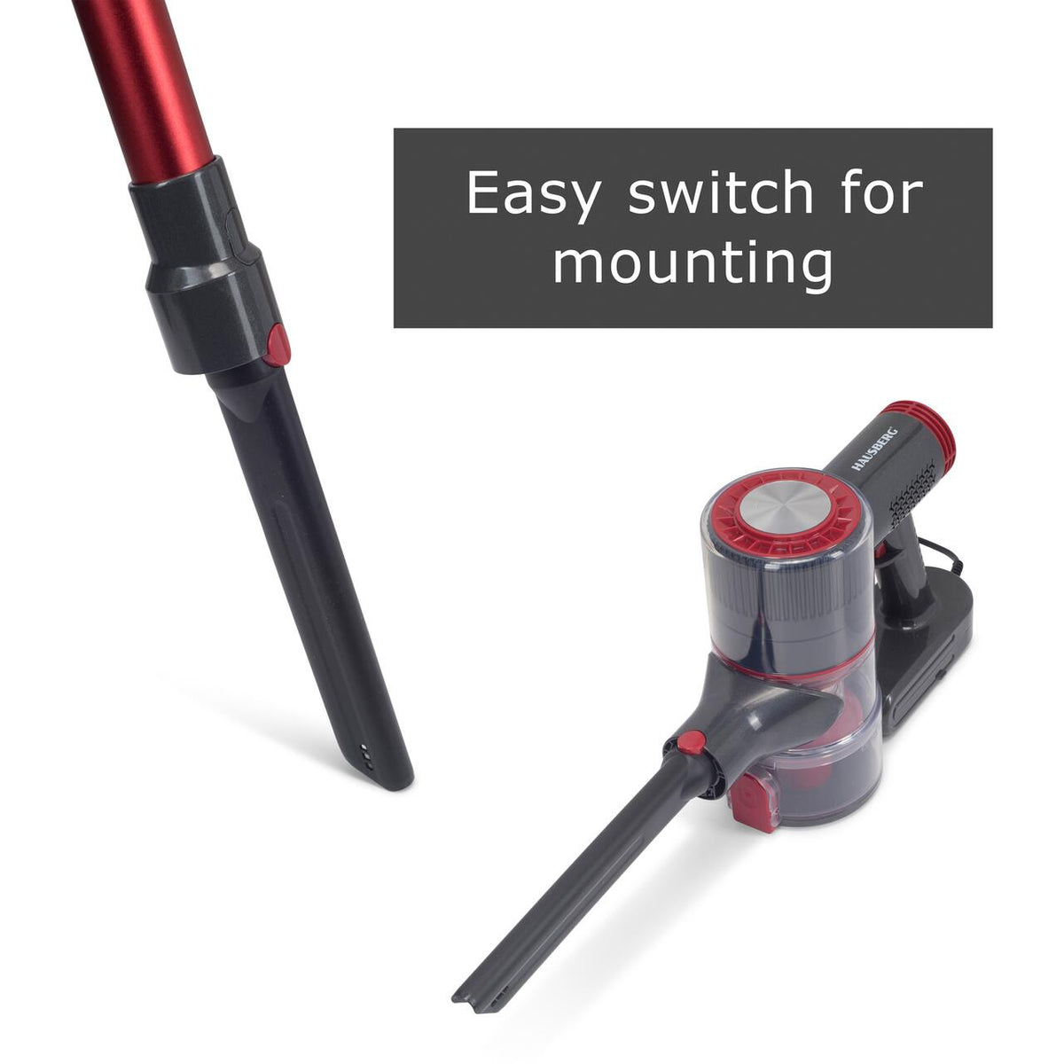 Aspirator vertical 2in1 HAUSBERG HB-2033GR, 900W, 0.7L, Rosu-Gri