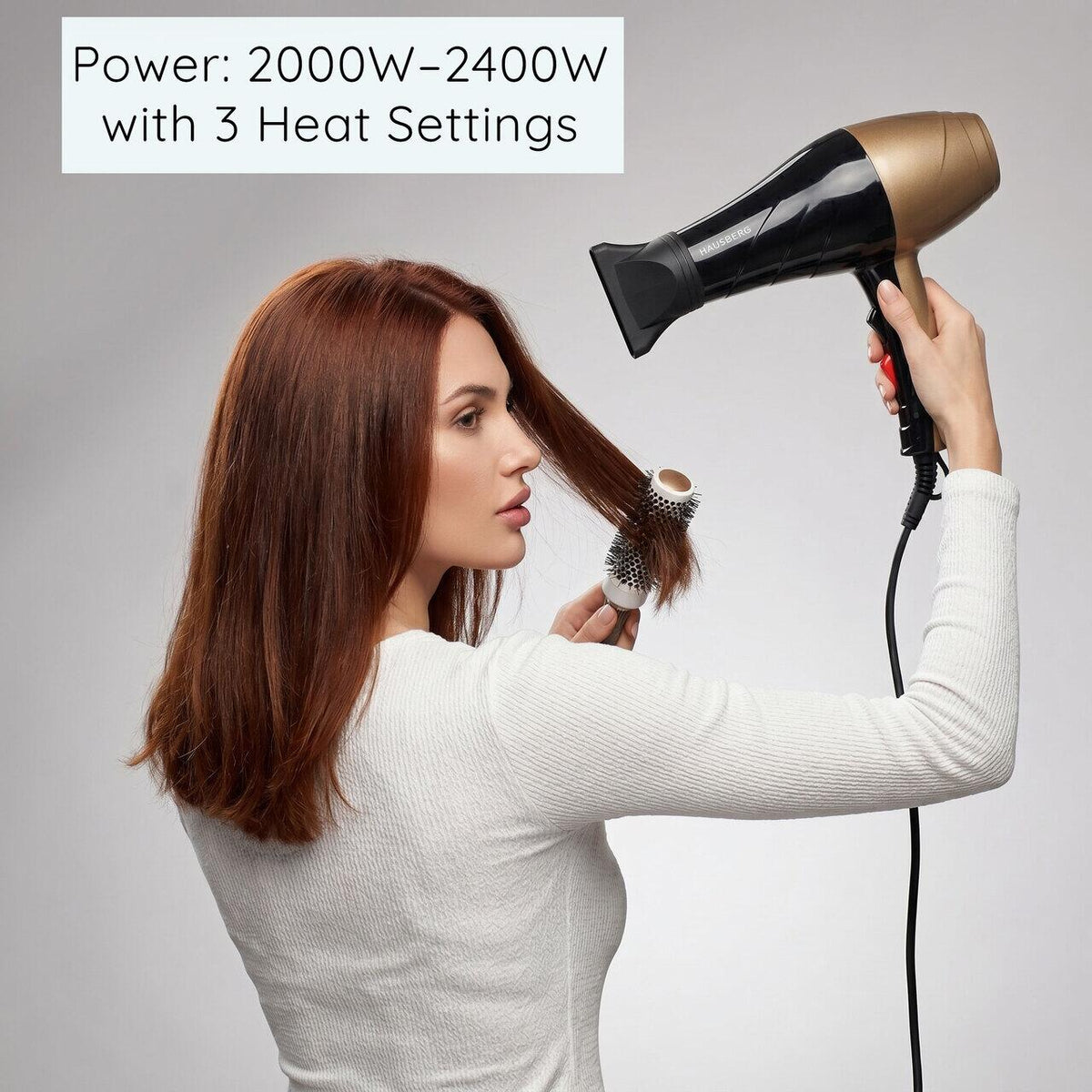 Uscator de par Hausberg HB-26GO, Putere 2000W, 2 trepte de viteza, Negru-Gold
