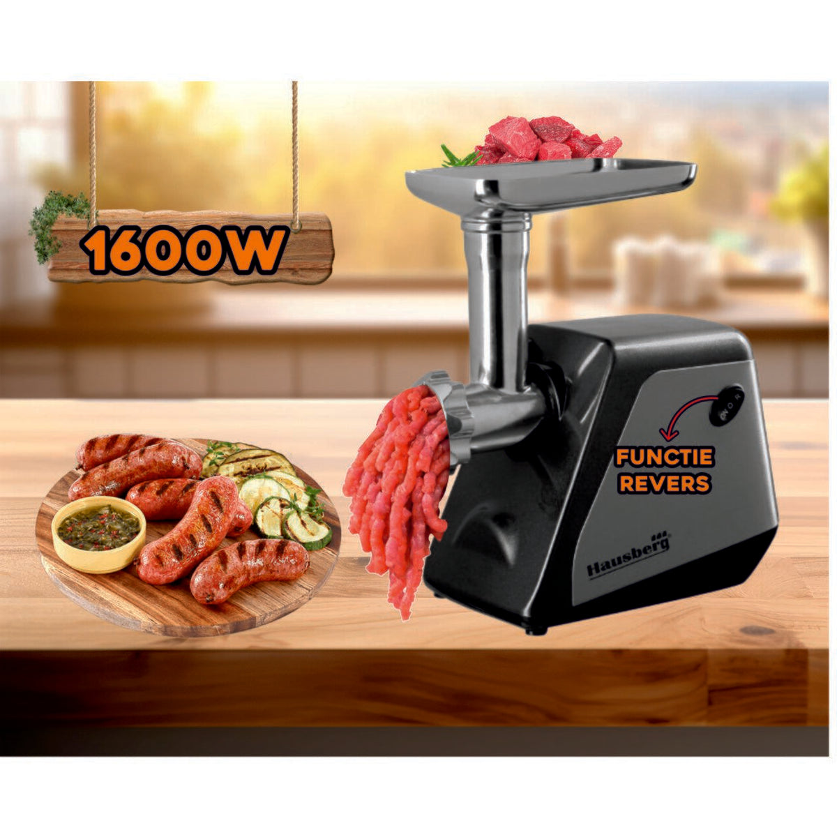 Masina de tocat carne electrica Hausberg HB3450 1600W accesorii rosii incluse